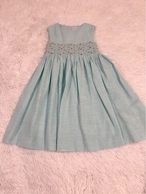 EdgeHill collection sleeveless Smocked Girls' Dress with Floral Embroidery